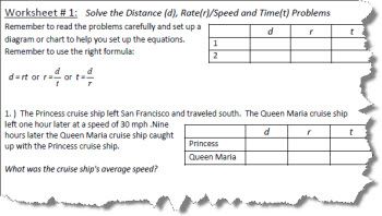 distance equals rate times time worksheet