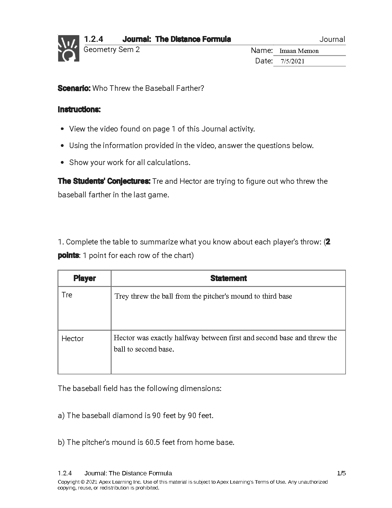 SOLUTION: The Distance Formula Worksheet - Studypool