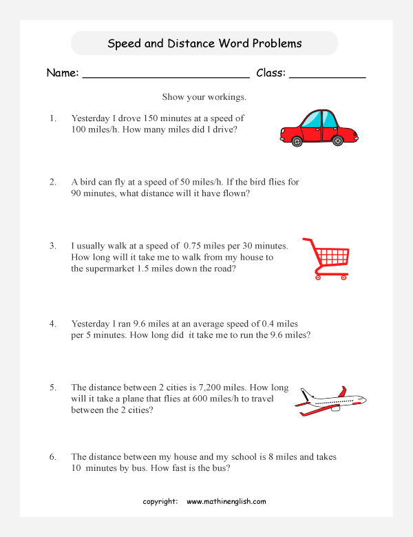 distance rate and time word problems worksheet