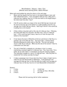 Word Problems: Distance = Rate x Time Lesson Plan for 9th - 11th ...