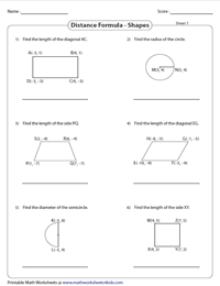Distance Formula Worksheets