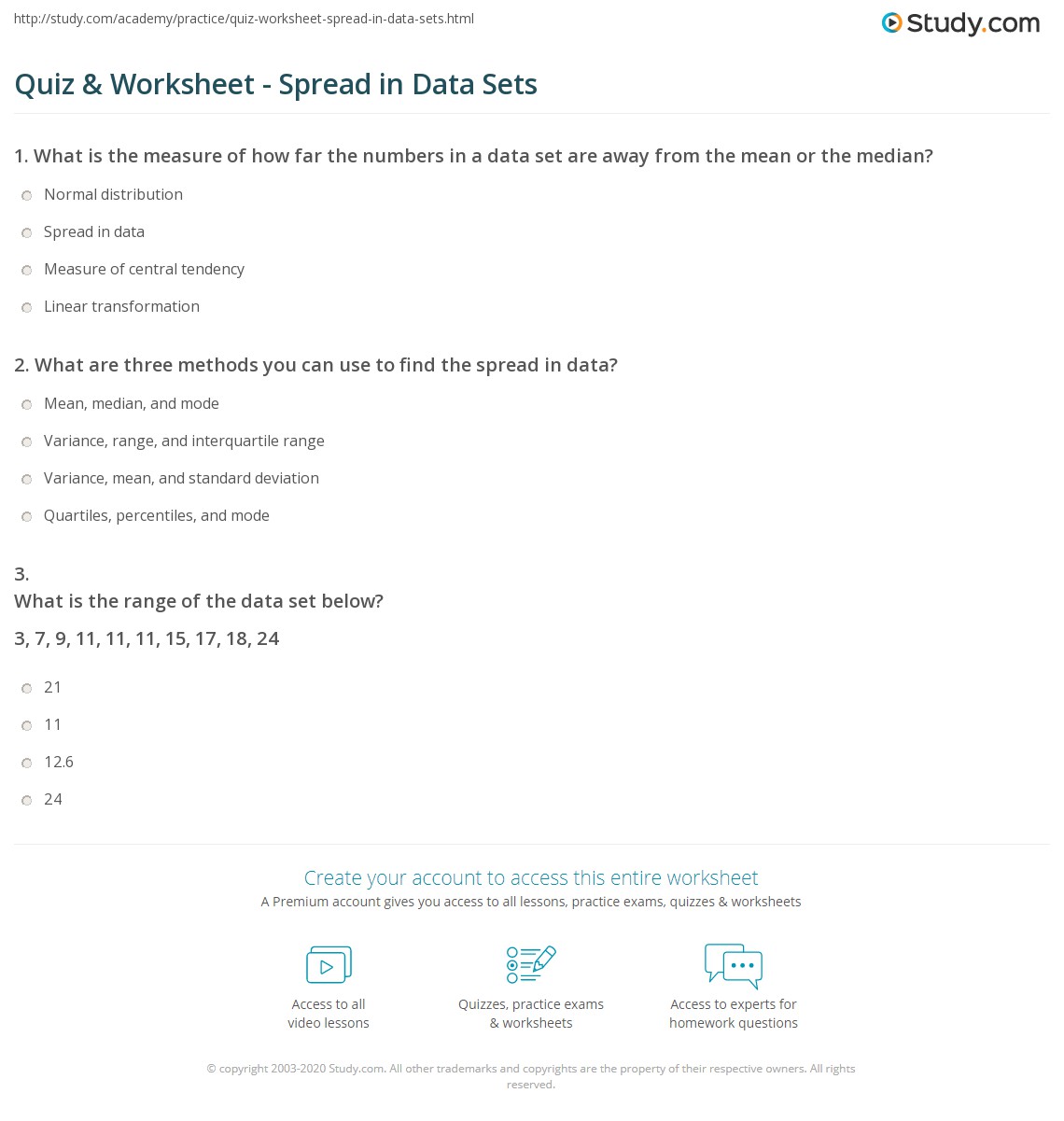 distribution of data worksheet