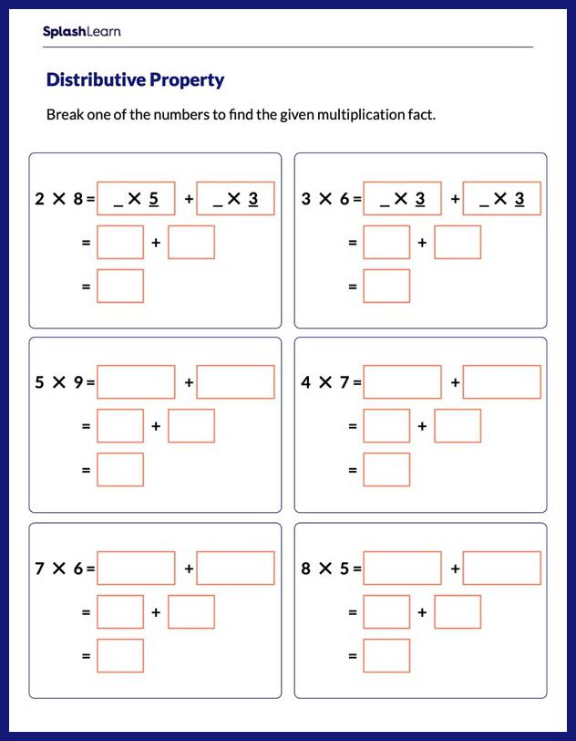 Find Facts Using Distributive Property - Math Worksheets - SplashLearn