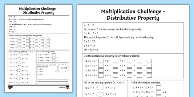 Third Grade Distributive Property Challenge Activity