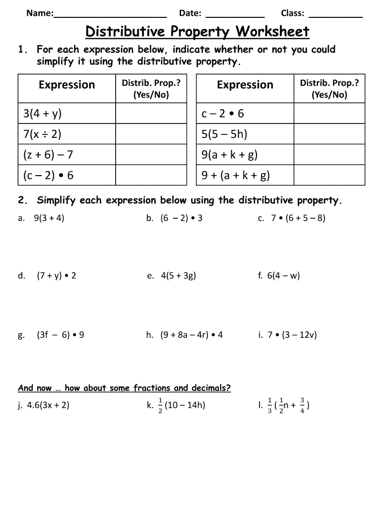 Distributive property worksheet: Fill out &  sign online | DocHub