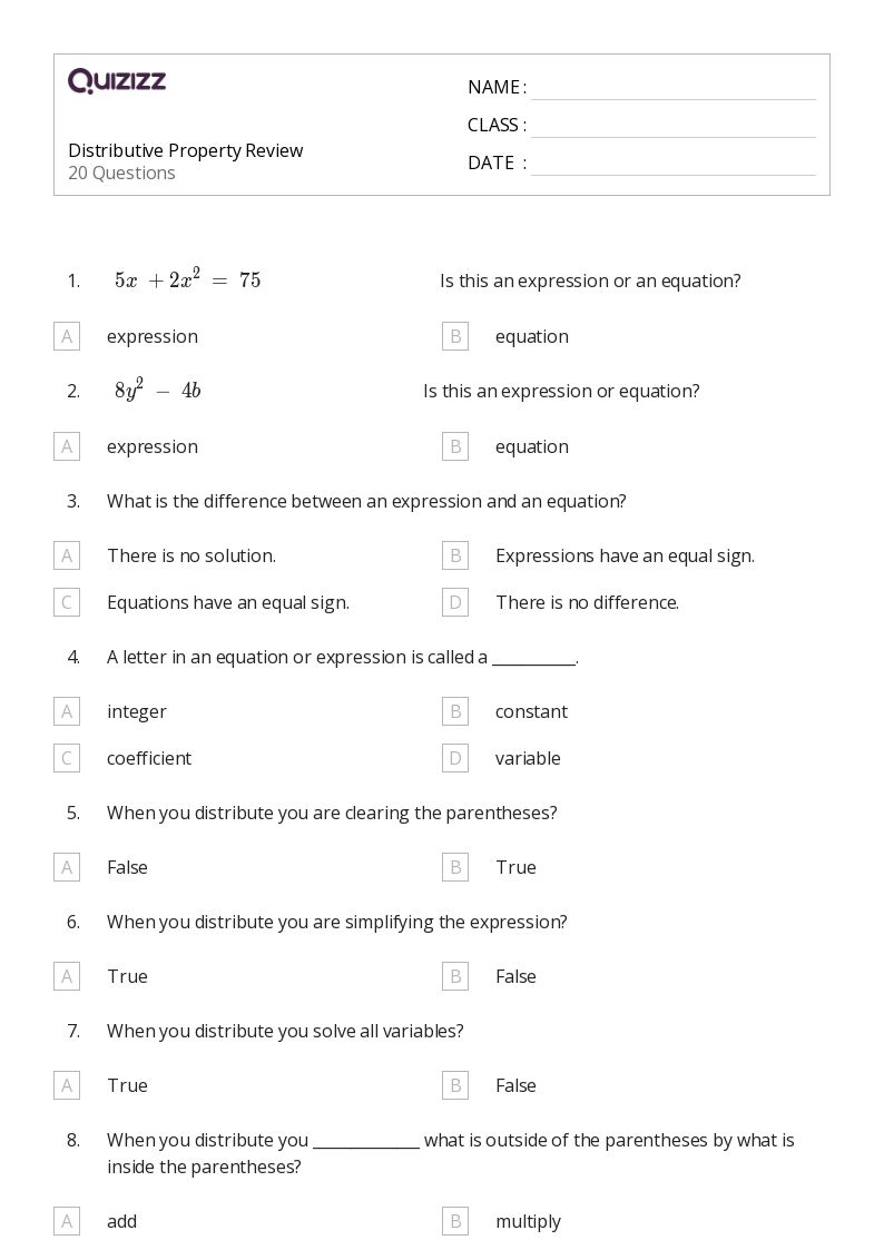 distributive property 7th grade worksheet