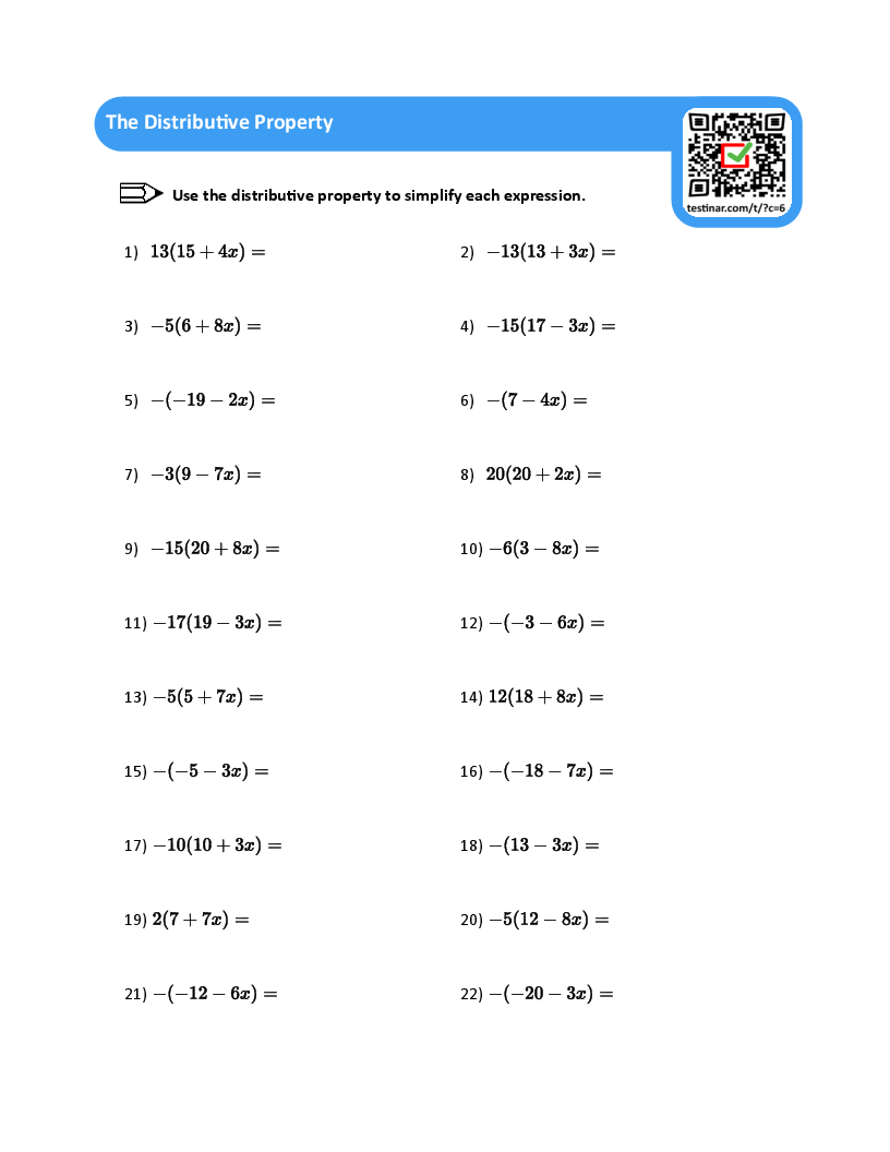 The Distributive Property worksheets