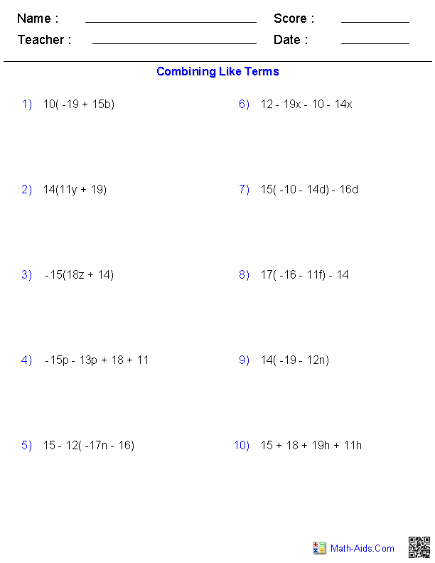 Algebra 1 Worksheets | Basics for Algebra 1 Worksheets