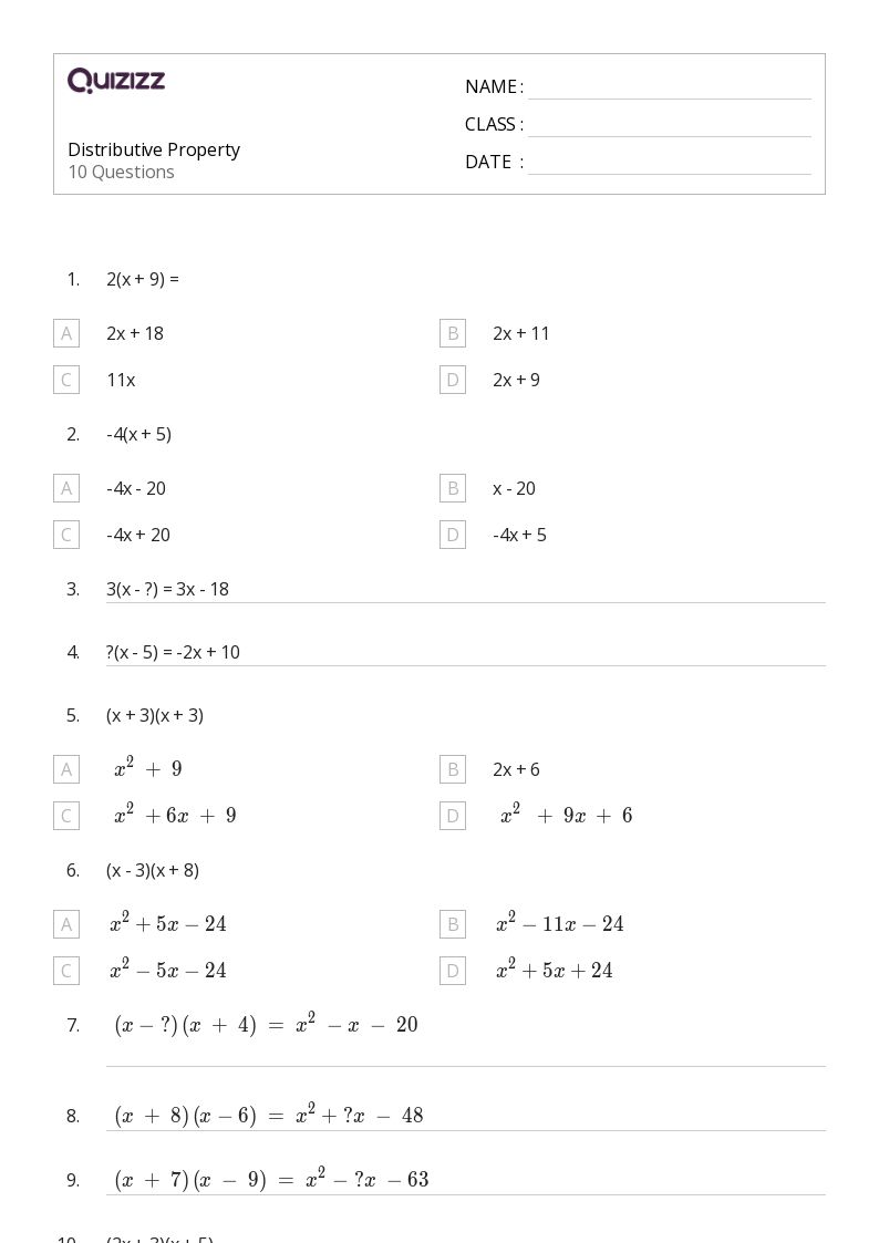 50+ distributive property worksheets for 10th Grade on Quizizz ...