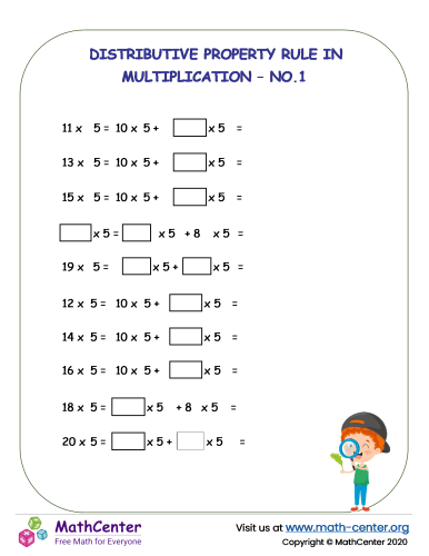 distributive property multiplication worksheet