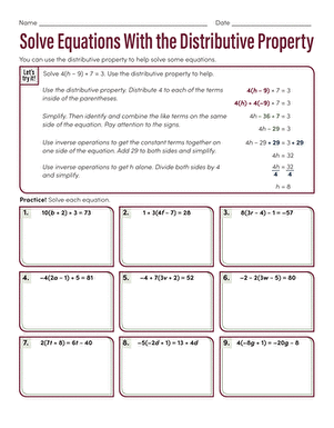 distributive property of algebra worksheet