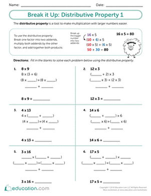 distributive property of multiplication worksheet third grade