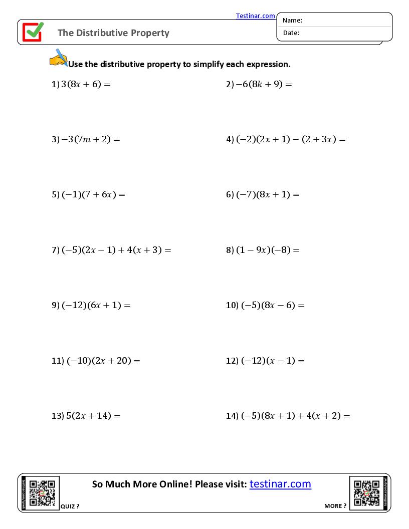 distributive property practice 6 4 worksheet