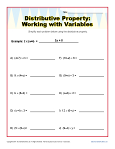 Distributive Property with Variables Worksheets 6th and 7th Grade