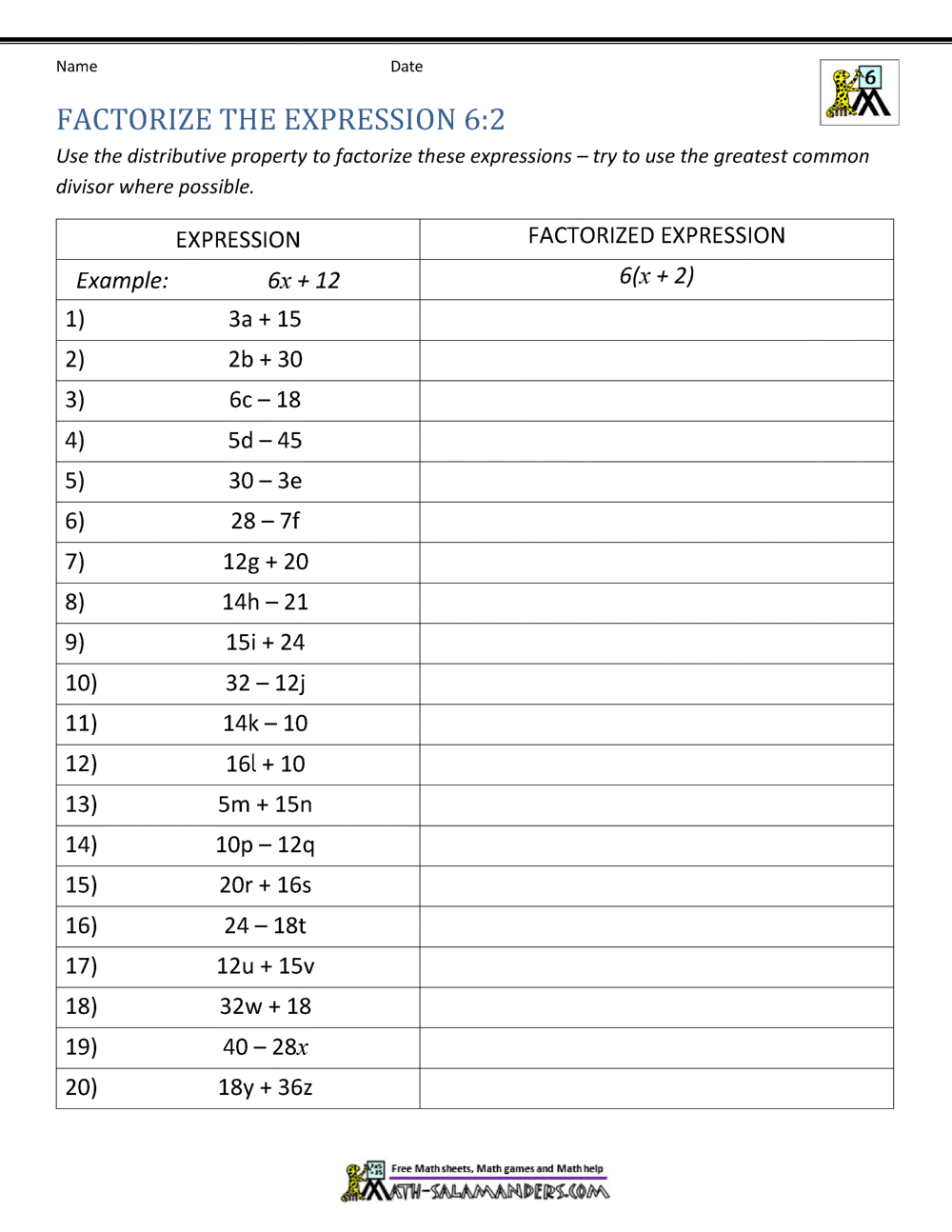 distributive property practice worksheet