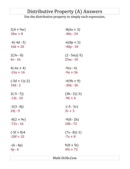 Using the Distributive Property (Answers Do Not Include Exponents) (A)