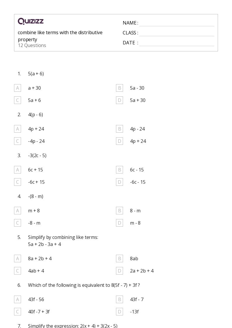 50+ distributive property worksheets for 10th Class on Quizizz ...