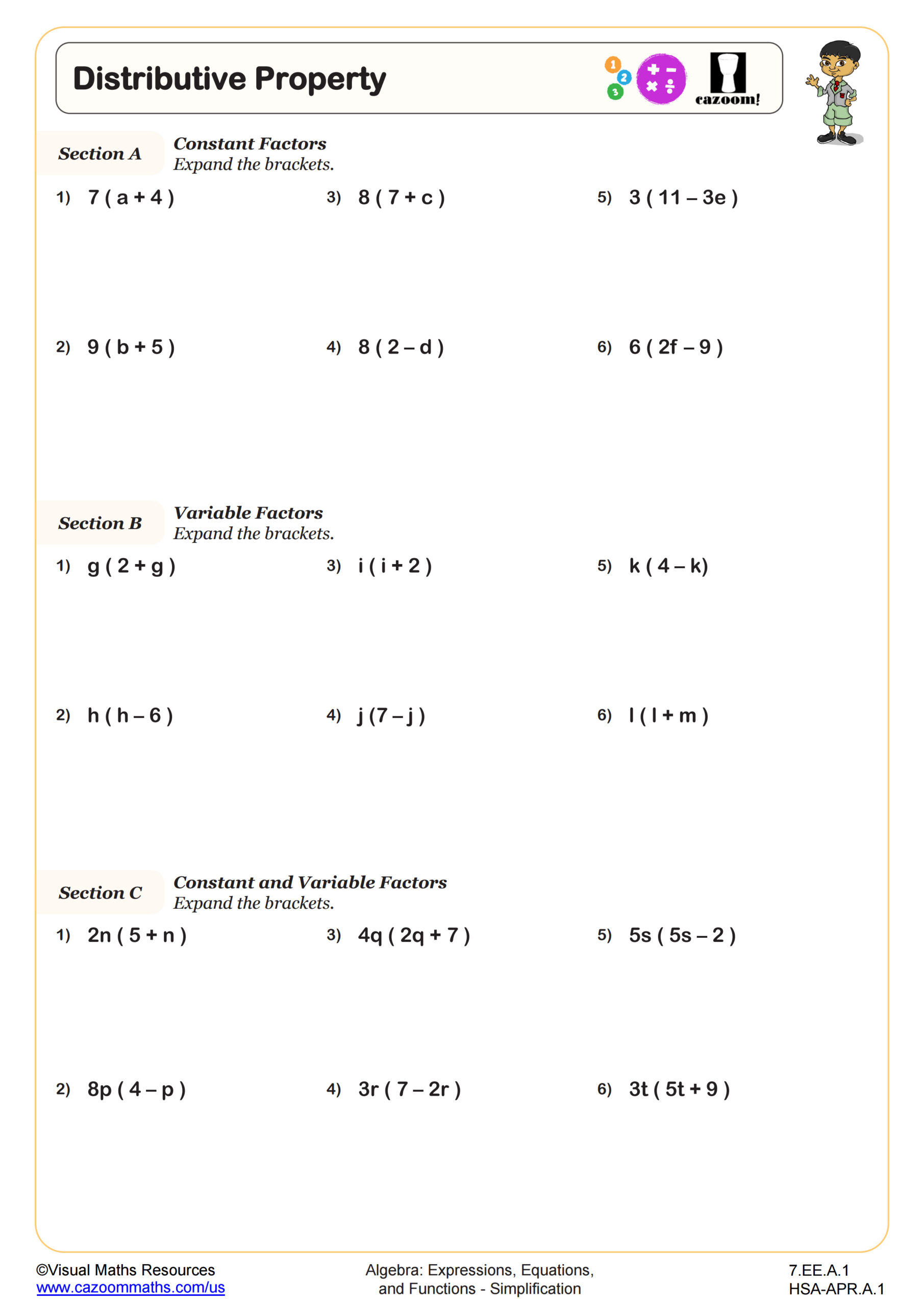 Distributive Property Worksheet | Fun and Engaging 7th Grade PDF ...