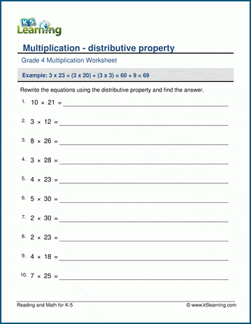 distributive property worksheet 3rd grade