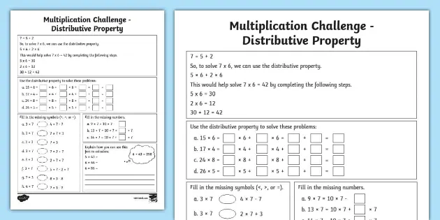 distributive property worksheet 4th grade