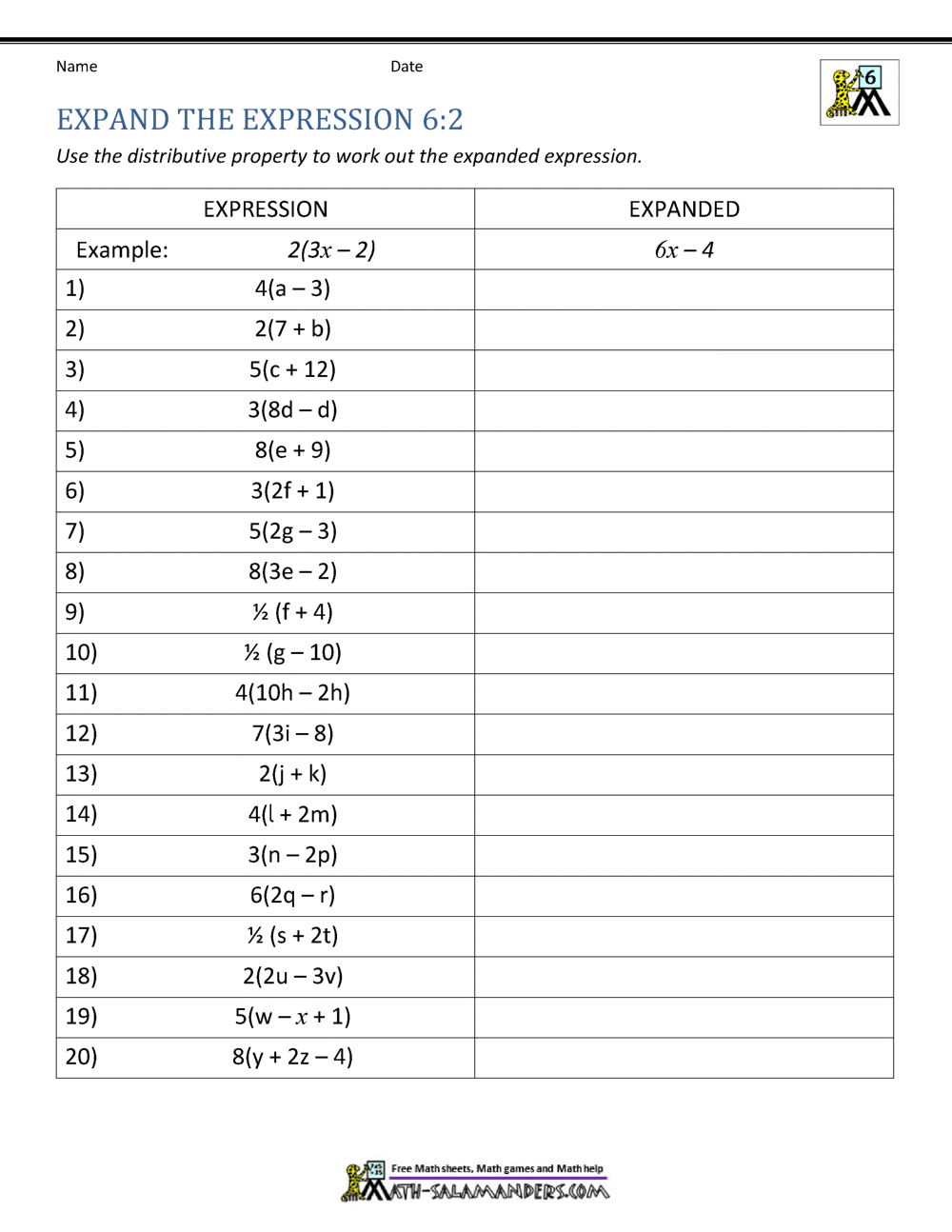 distributive property worksheet 7th grade