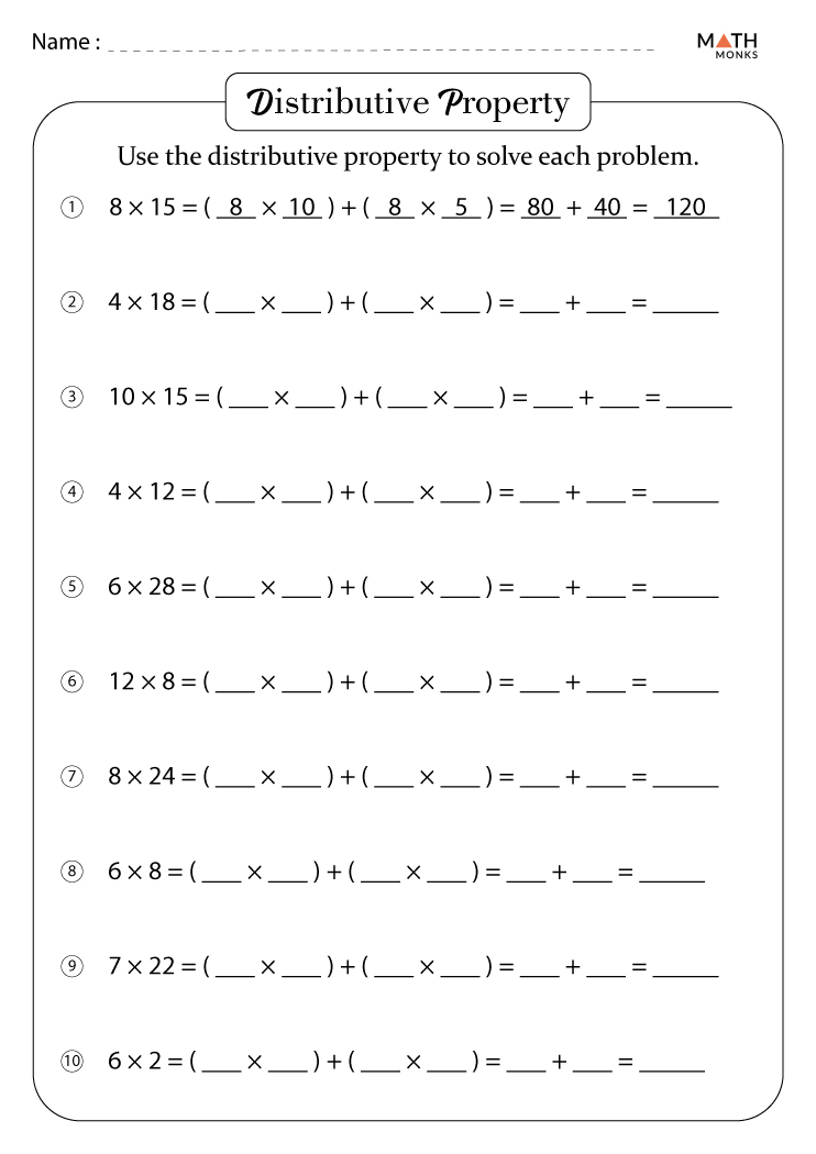 distributive property worksheet 7th grade