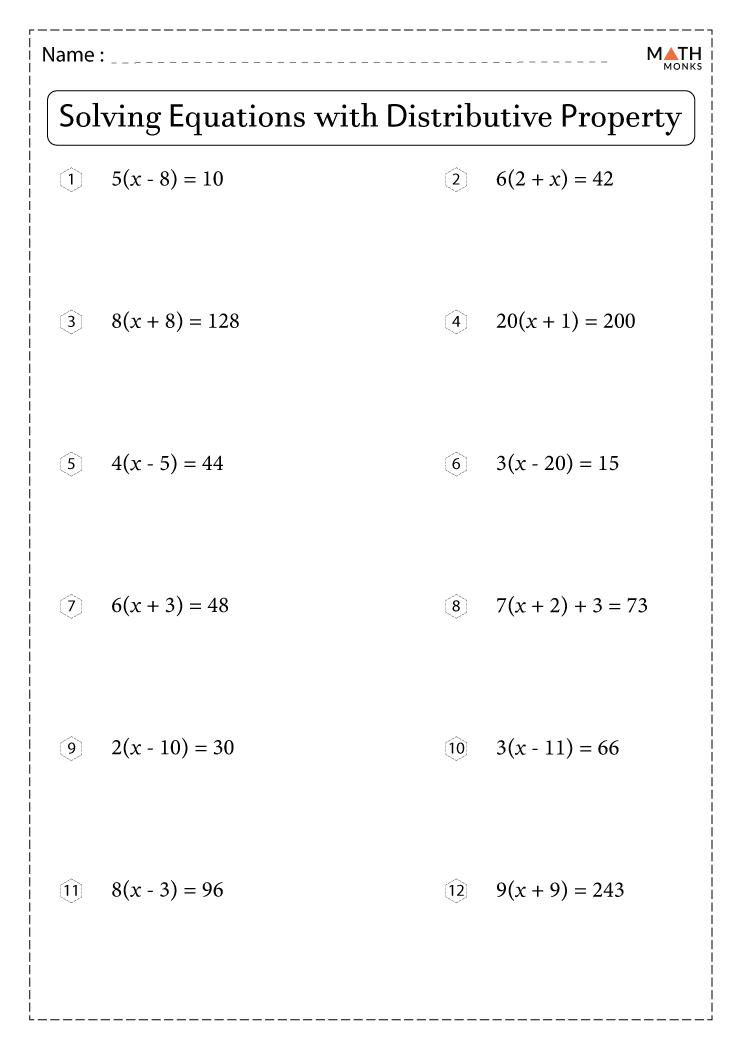 distributive property worksheet 9th grade