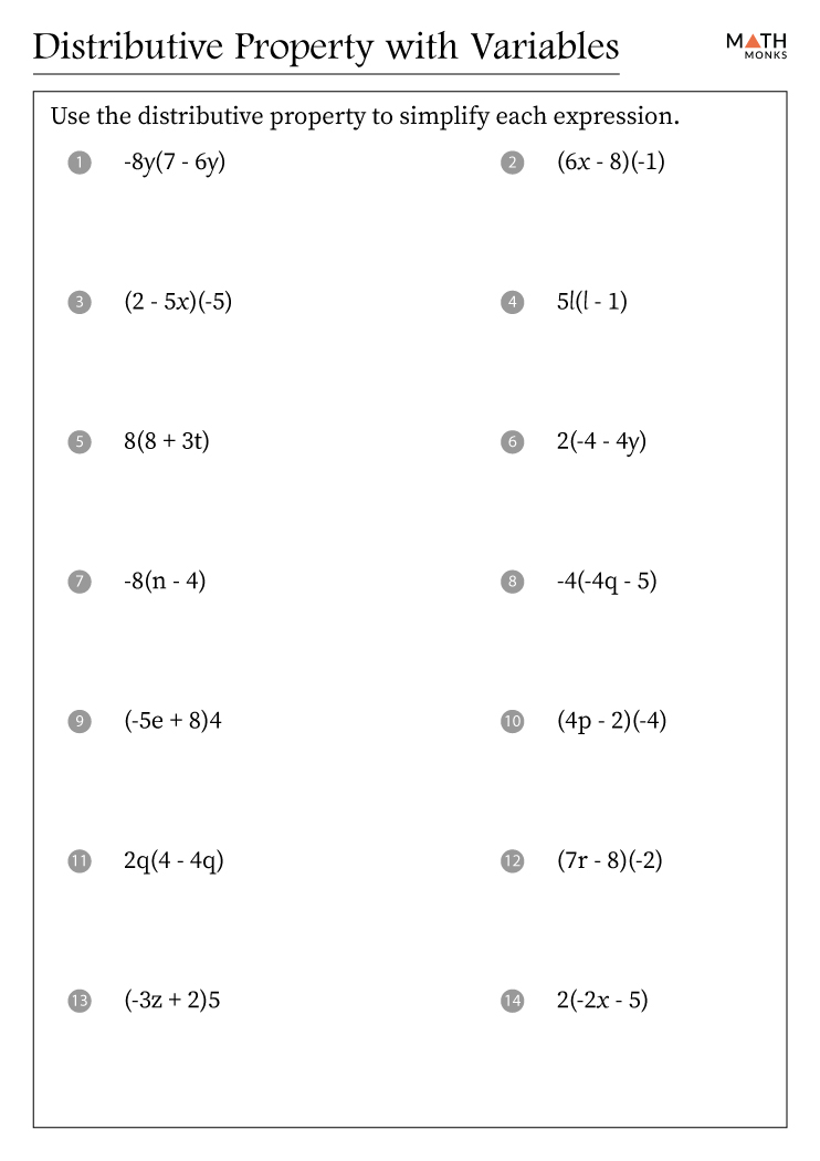 Distributive Property Worksheets with Answer Key