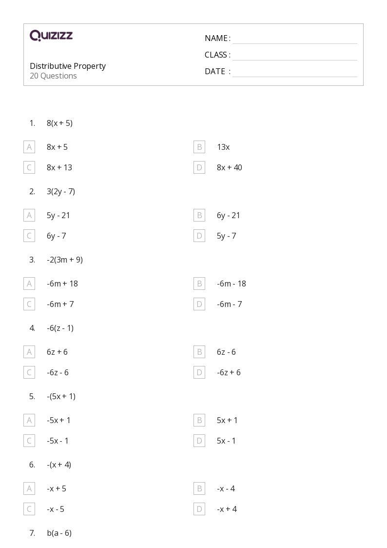 50+ distributive property worksheets for 10th Class on Quizizz ...