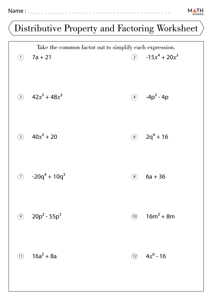 Factoring And Distributing Worksheet - Printable Plus