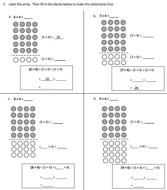 Distributive Property and Multiplication Facts (examples ...