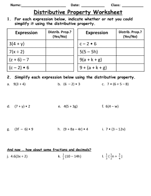 Distributive Property Worksheet Pdf - Fill Online, Printable ...