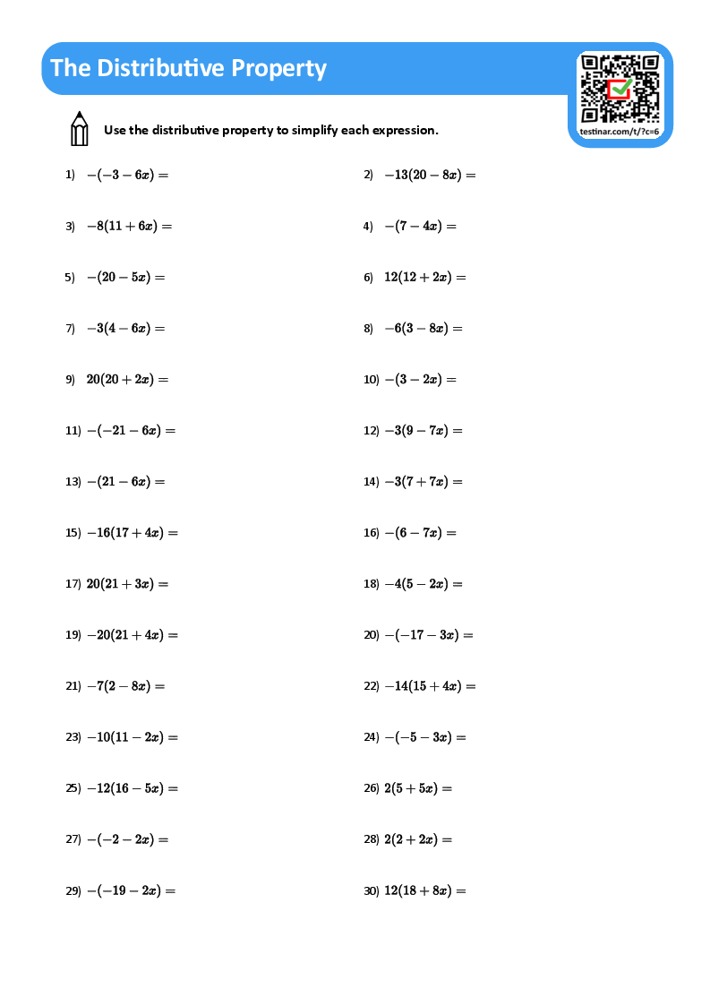 distributive property worksheet pdf