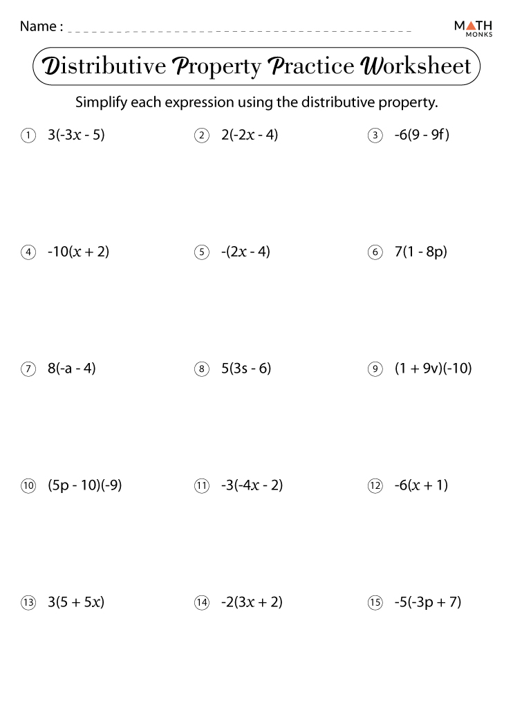 Distributive Property Worksheets with Answer Key