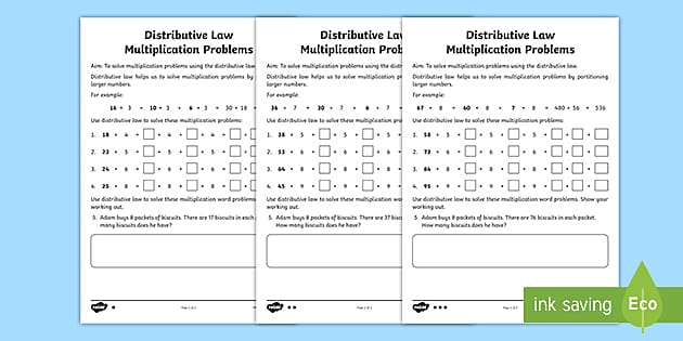 Distributive Law Multiplication Differentiated Worksheet