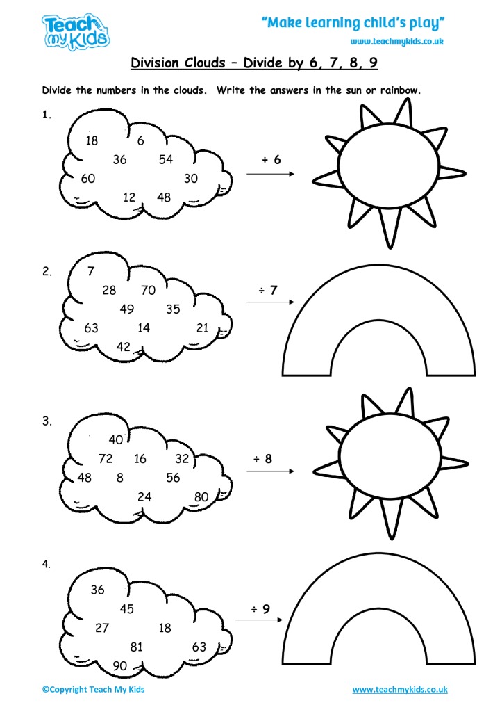 Division Clouds - Divide by 6, 7, 8, 9
