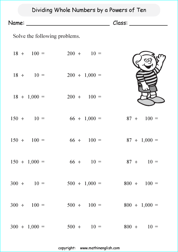 divide decimals by whole numbers worksheet