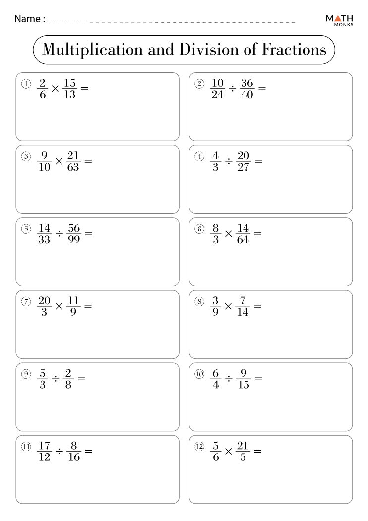 Multiplying and Dividing Fractions Worksheets with Answer Key