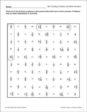 divide fractions worksheet