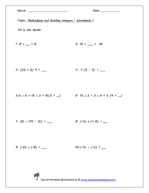 Multiplying And Dividing Integers Worksheet - Fill and Sign ...