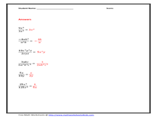 Divide Monomials #2 Worksheet for 6th - 7th Grade | Lesson Planet