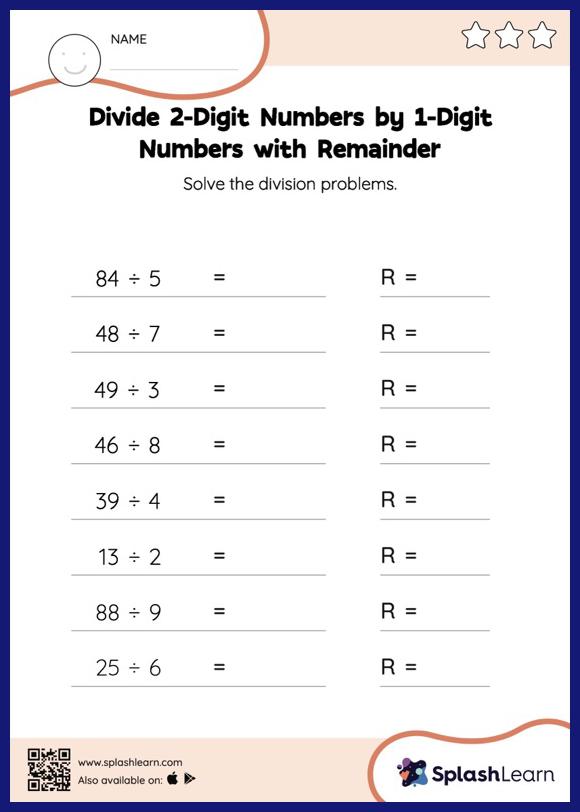 Divide 2-Digit Numbers by 1-Digit Numbers with Remainder ...