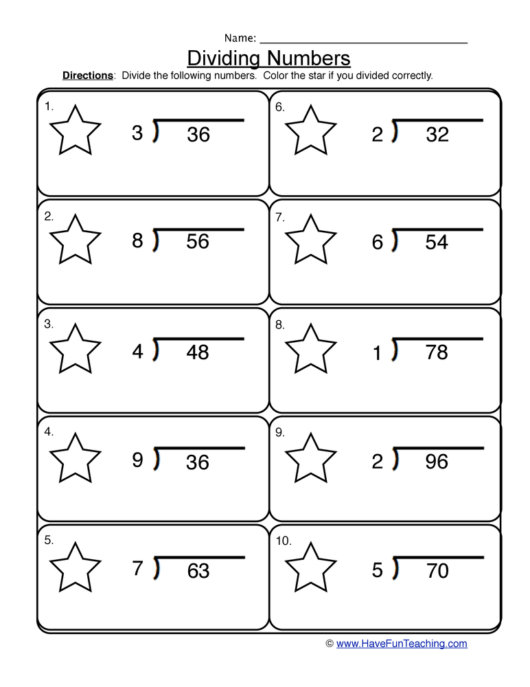 dividing 2 digit by 1 digit numbers worksheet