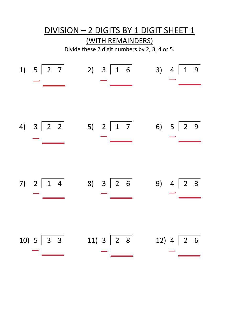 Division 2 digit by 1 worksheet  