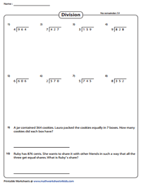 dividing 3 digit by 1 digit numbers worksheet