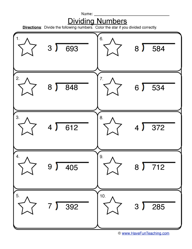 dividing 3 digit by 1 digit numbers worksheet