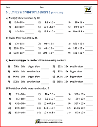 dividing by 10 100 and 1000 worksheet
