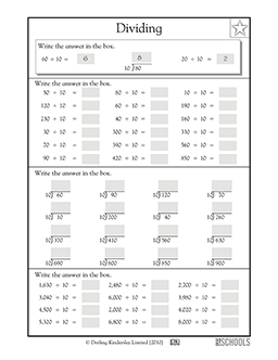 Dividing by 10 | 3rd grade, 4th grade Math Worksheet | GreatSchools