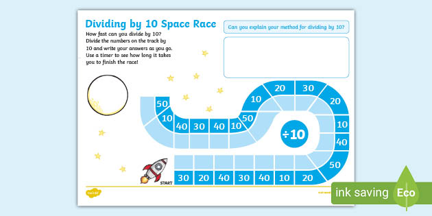 FREE! - Dividing by 10 Space Race Worksheet - Free to Use