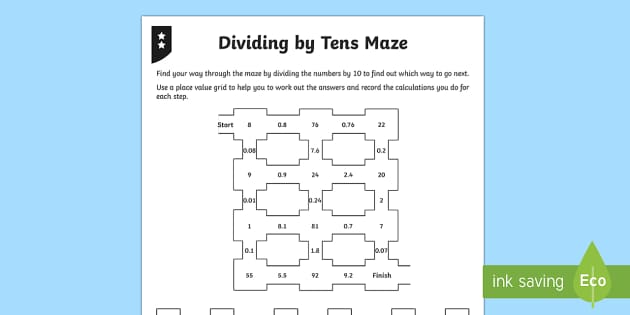 dividing by 10 worksheet